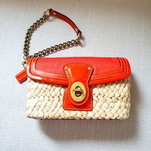 Vintage Coach Woven Straw and Leather Wristlet